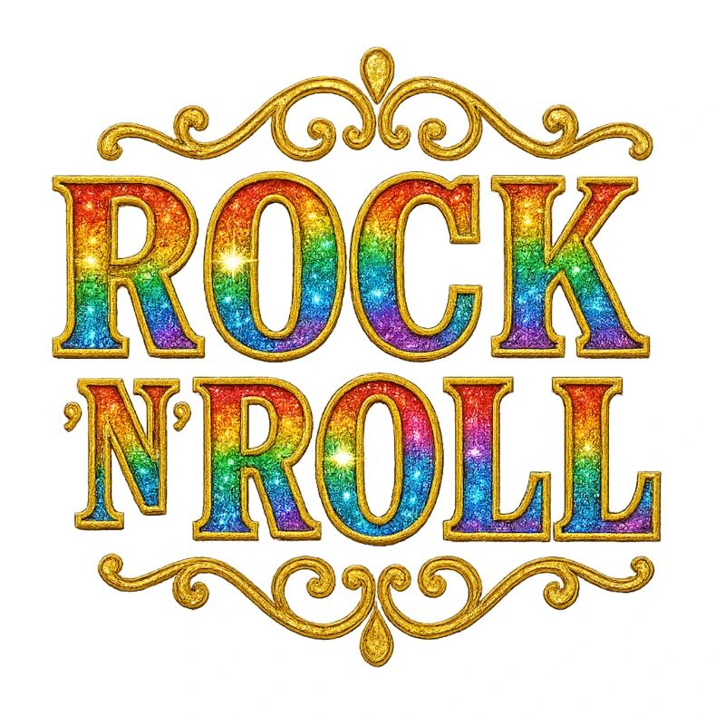Regenbogen-Glitzer-Rock-N-Roll-Schild