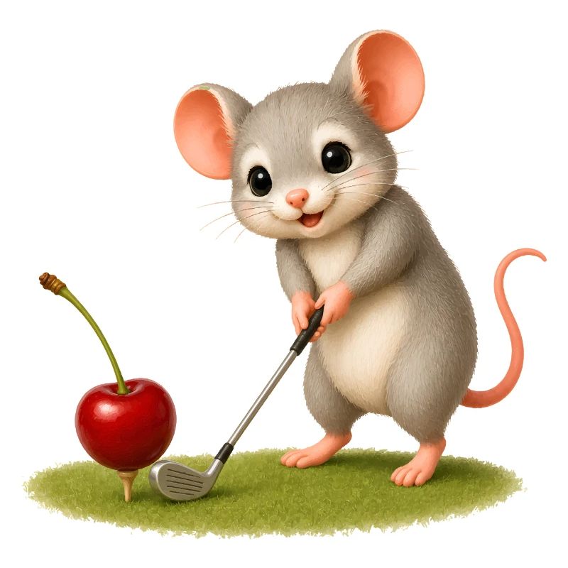 Cute mouse playing golf