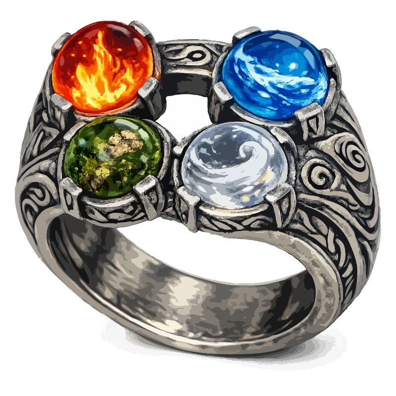 Vier-Elemente-Ring mit Edelsteinen