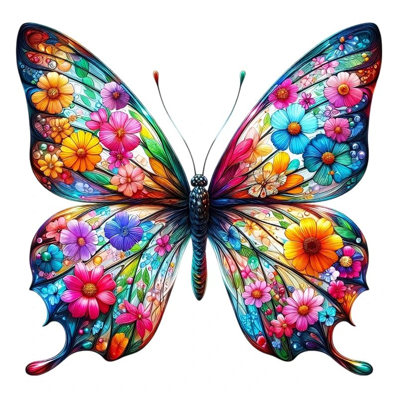 Papillon décoré de fleurs