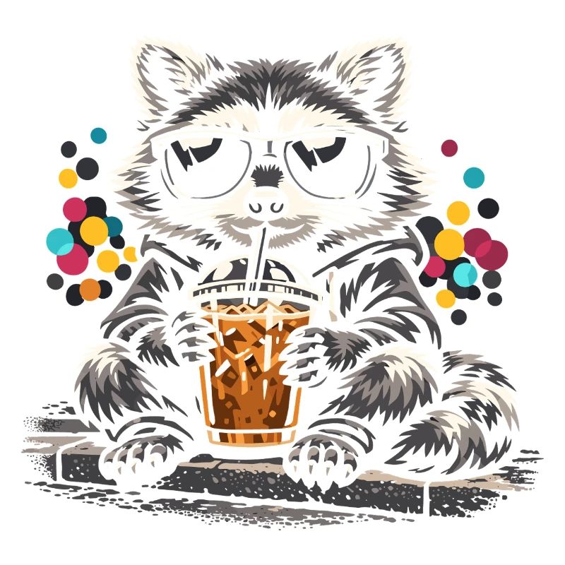 Waschbär Trinkt Eiskaffee Süß Niedlich