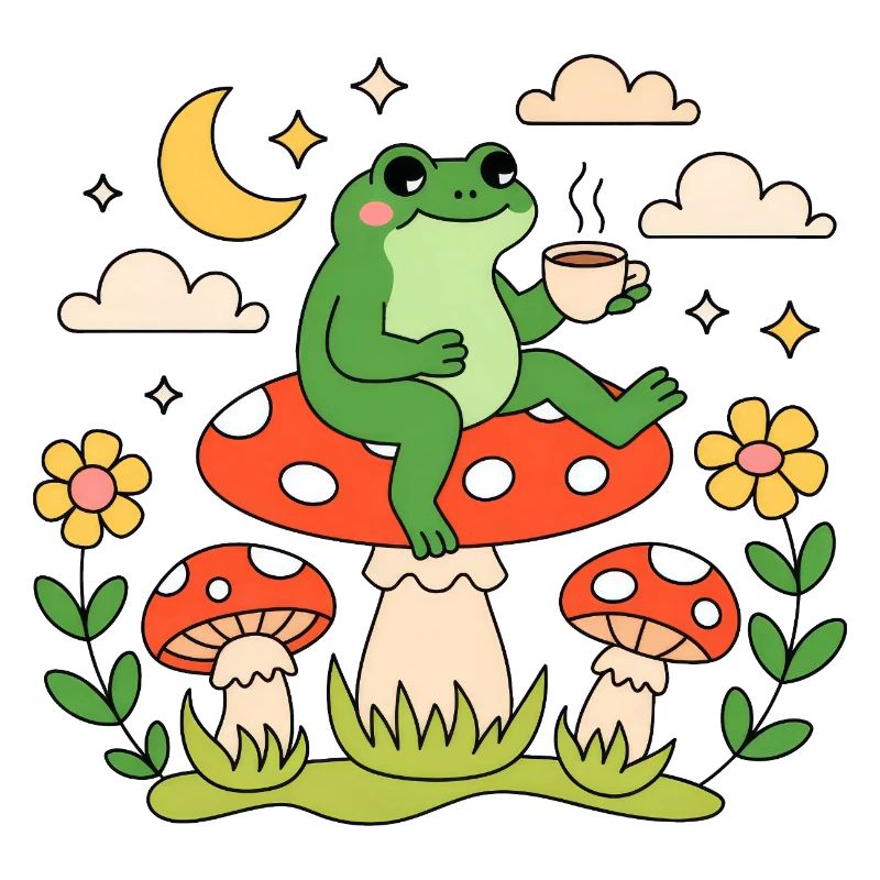 Café champignon grenouille Cottagecore