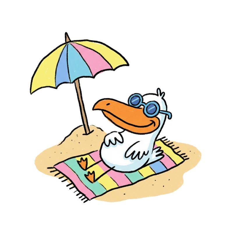 Sonnenvogel am Strand mit Schirm