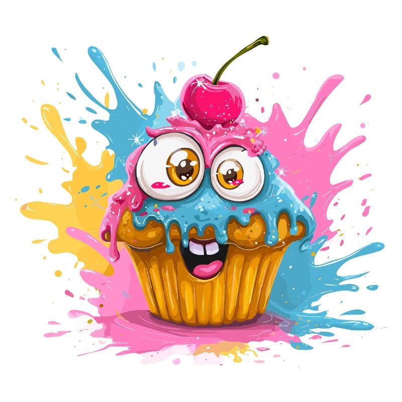 Cupcake coloré aux yeux globuleux