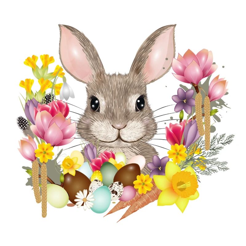 Easter Wreath & Easter Eggs with Rabbit as Easter Bunny