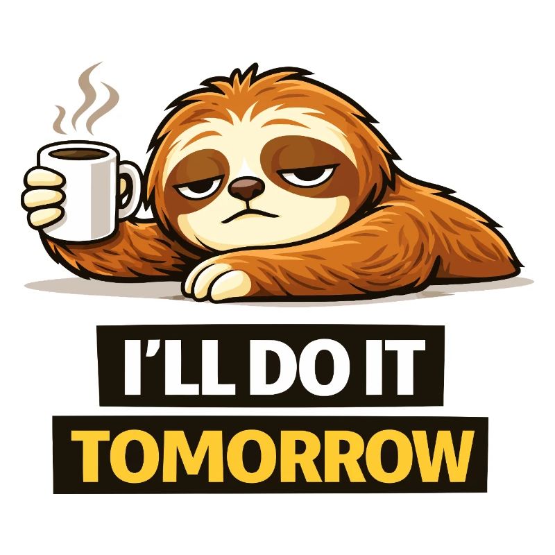 Procrastination Sloth with Coffee