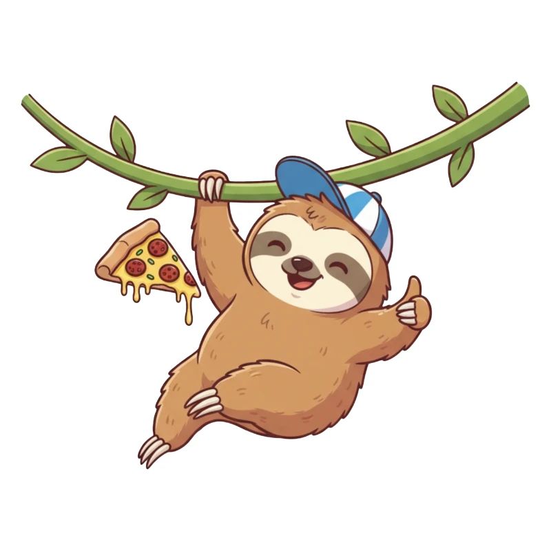 Cute sloth with pizza and cap