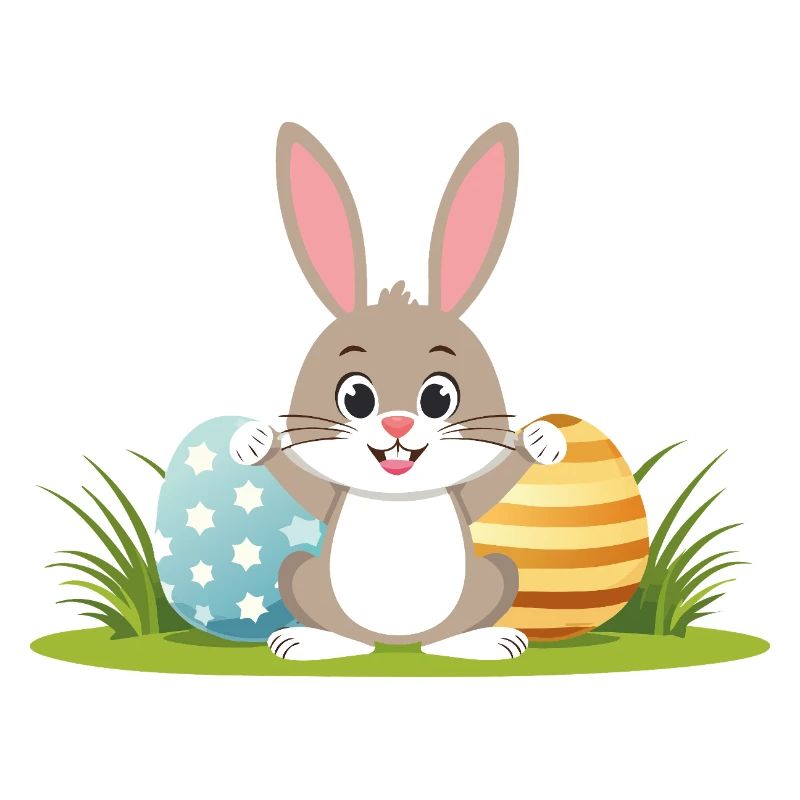 Happy Easter bunny with colorful Easter eggs