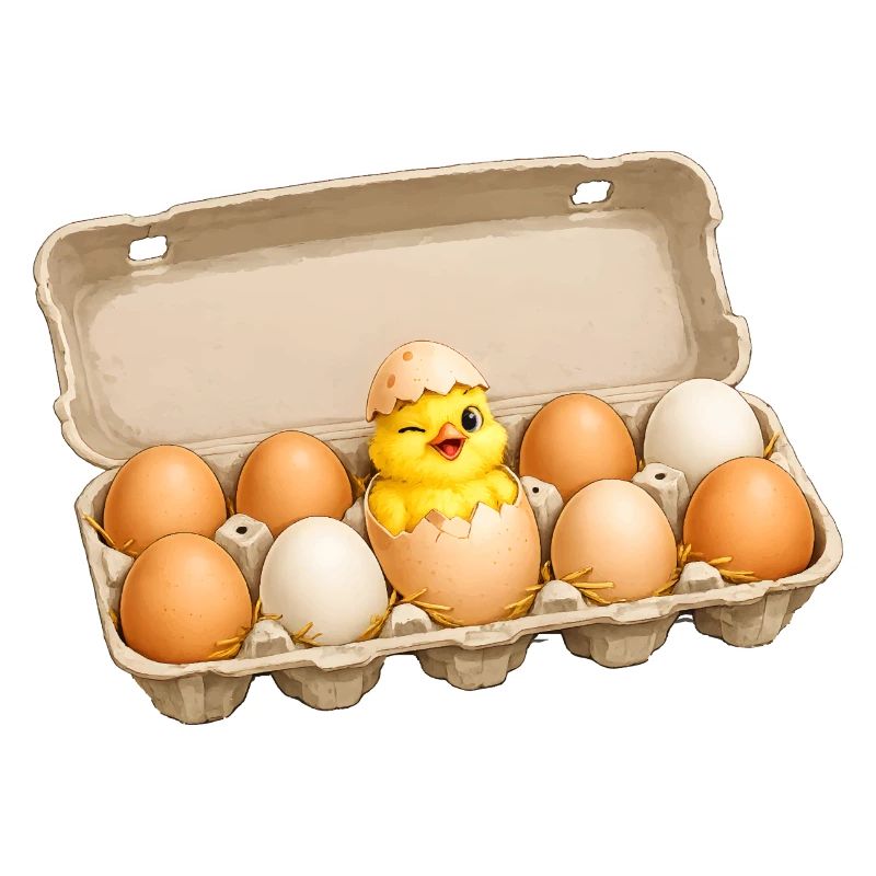 Motif de Pâques de poussin mignon dans une boîte d’œufs