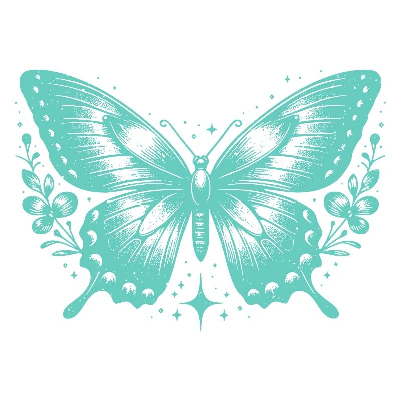 Papillon Turquoise et Fleurs