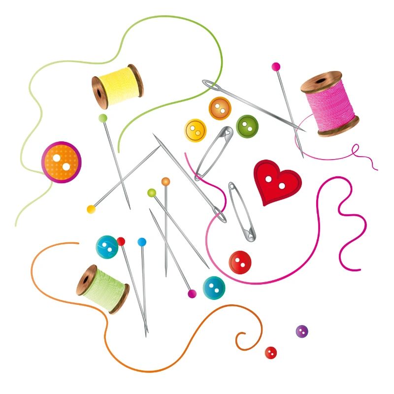 Sewing utensils buttons, needle, thread and sewing thread