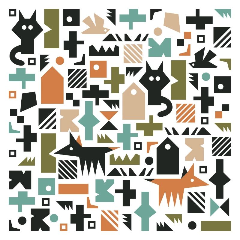 Cat fox bird pattern l multicolour