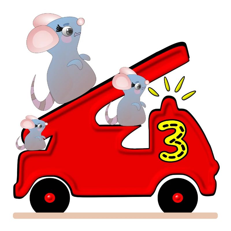 Fire Engine - THREE - 3rd Birthday - MICE