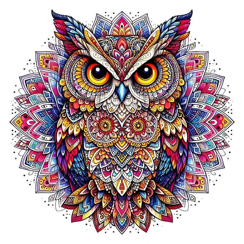 Eule mit Mandalas verziert