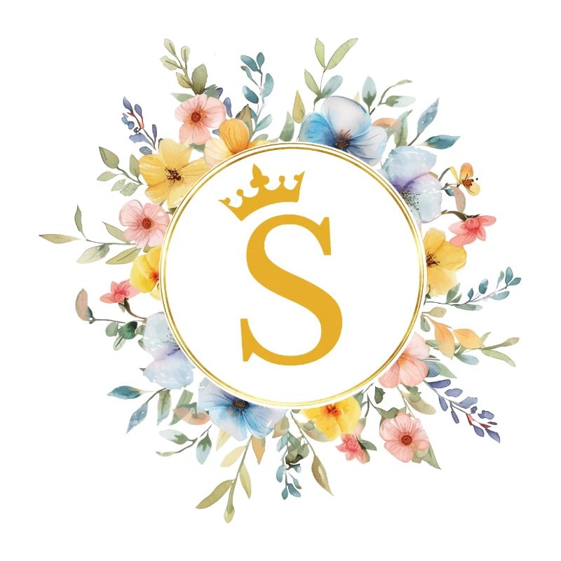 S Monogram, Flower Circle, Personalizable