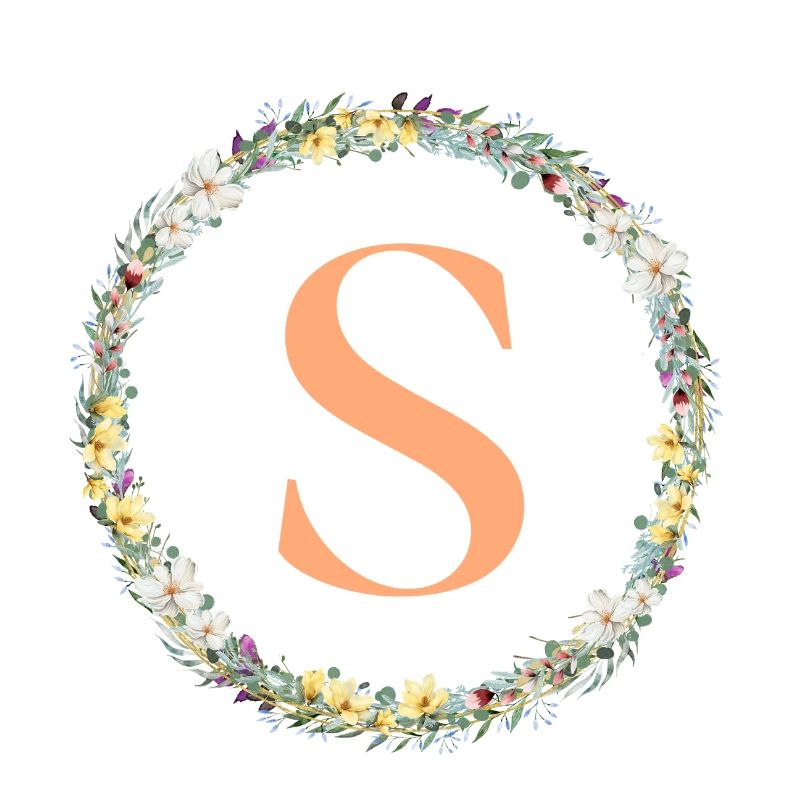 S monogramme, Couronne de fleurs, Personnalisable