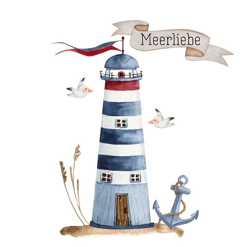 Lighthouse with sea creatures and banner