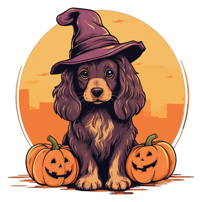 Halloween Witch Hat Pumpkin Dog Cocker Spaniel