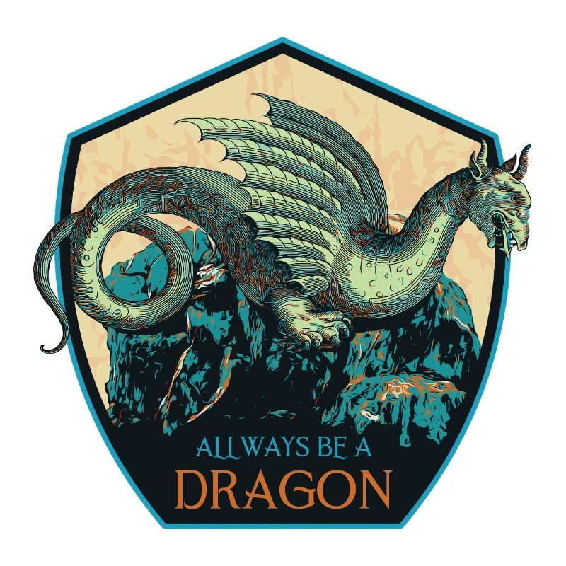 Ecusson Dragon Mythique et Éléments Magiques