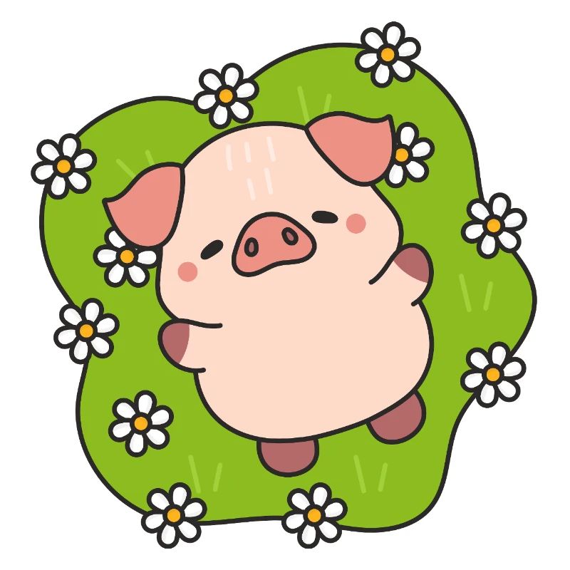 Cochon fleuri joyeux en prairie