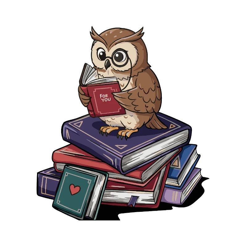 Bücherwurm-Eule-Vogel liest Bücher Kunst