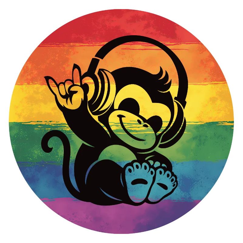 Regenbogen Affe – Kopfhörer Rockhandzeichen