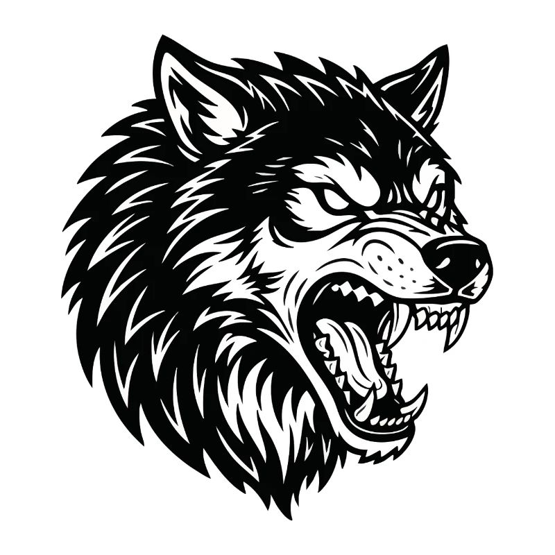 Wolf Schwarz-Weiß Wolf Alpha Maskottchen-Logo