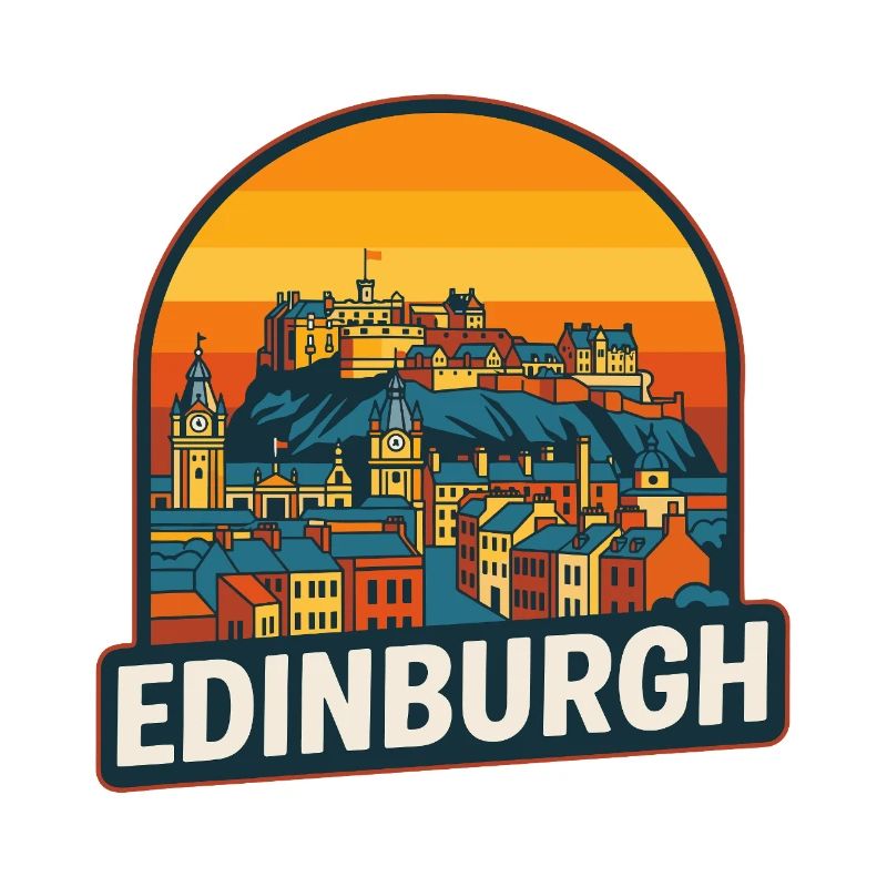 Edinburgh Skyline Retro Sunset Castle Design