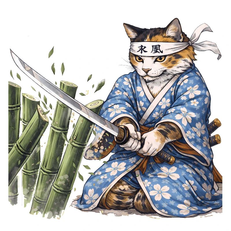 Samurai Cat with Katana – Japanese Ukiyo-e Style