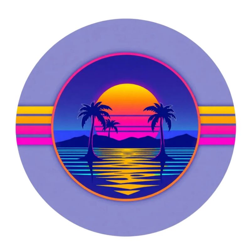 Sunset Neon Palms Circle