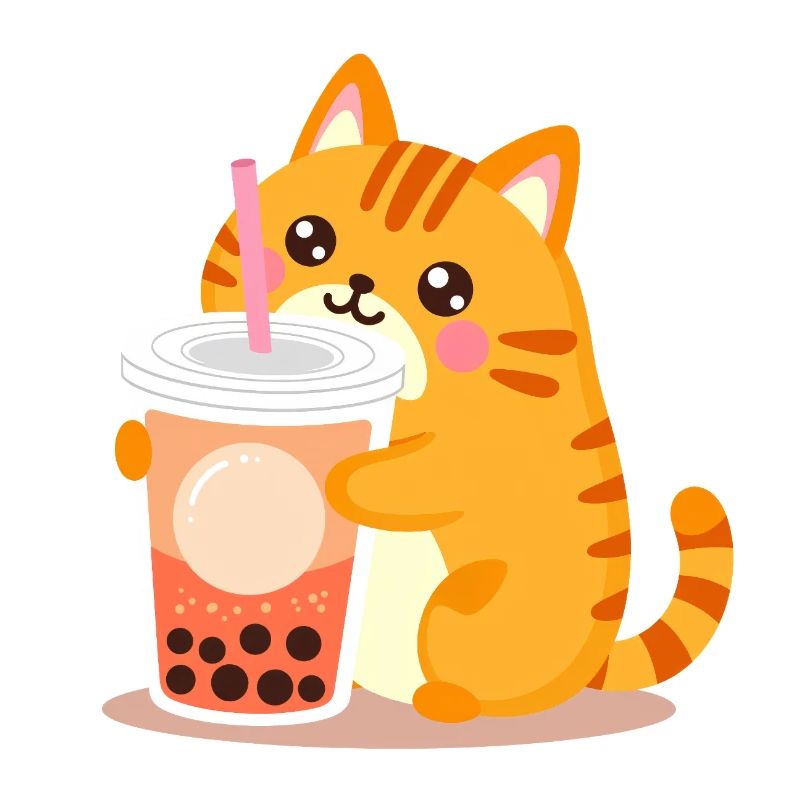 Chat Kawaii mignon avec bubble tea