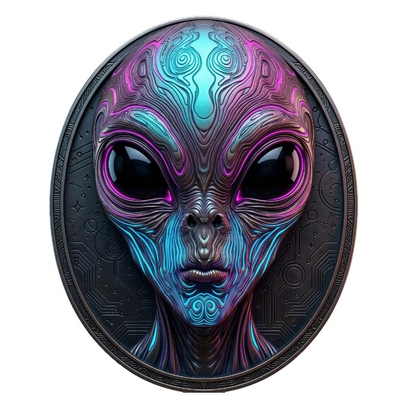 Neon Alien Medallion Sci-Fi Art