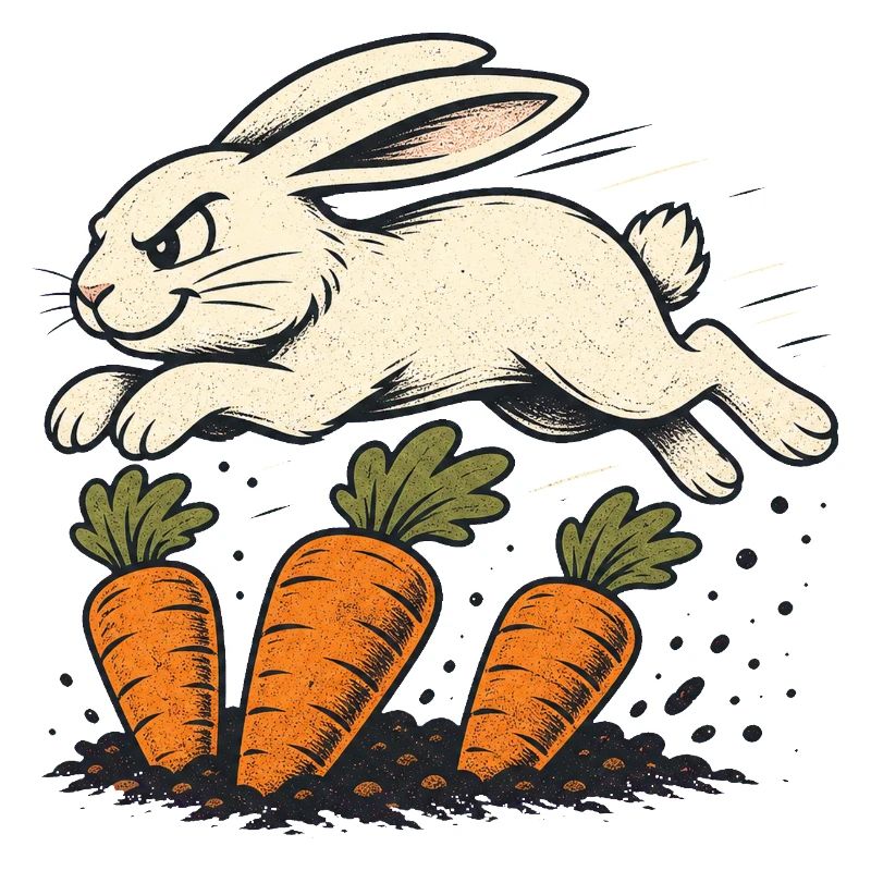 Springender Hase mit Karotten