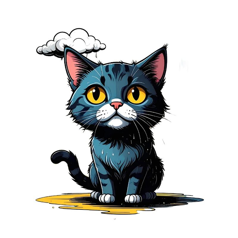 Cat under a rain cloud