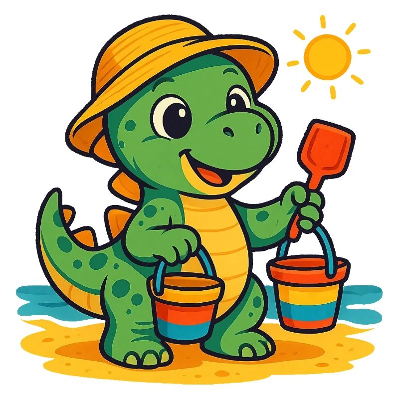 Verspielter Dinosaurier mit Sommeraccessoires