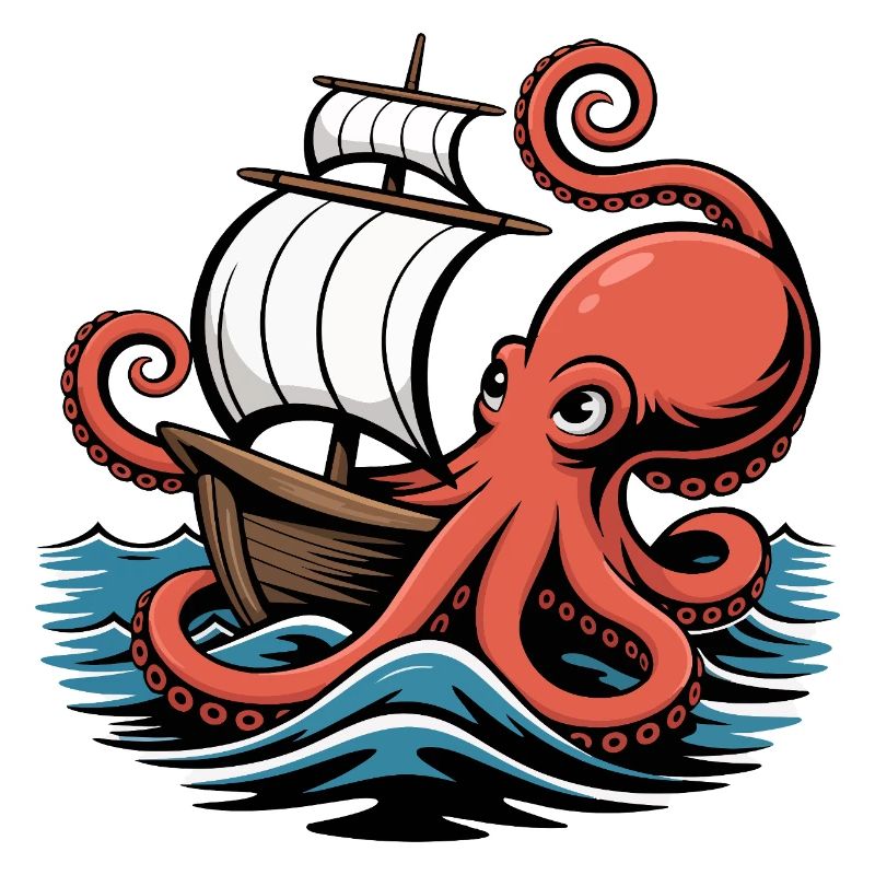 Octopus Entwines Sailing Ship Squid Ship