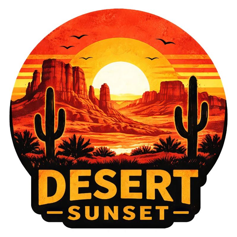 Aventure : Paysage de cactus au coucher de soleil dans le désert