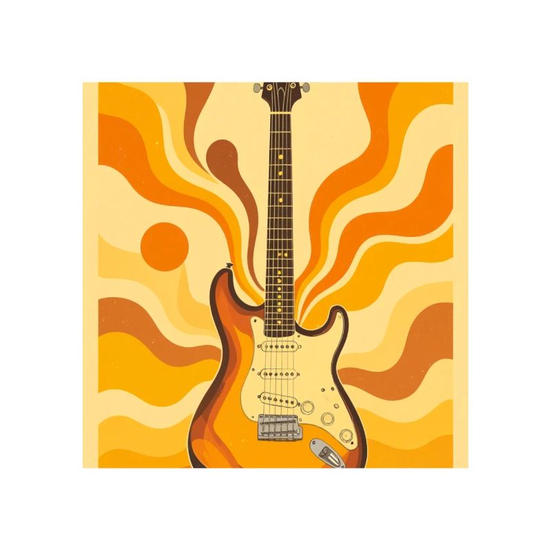 Psychedelische Retro-Gitarre mit lebendigen Siebzigern