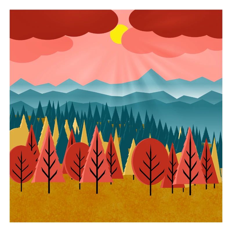Landschaft eines Waldes bei Sonnenuntergang