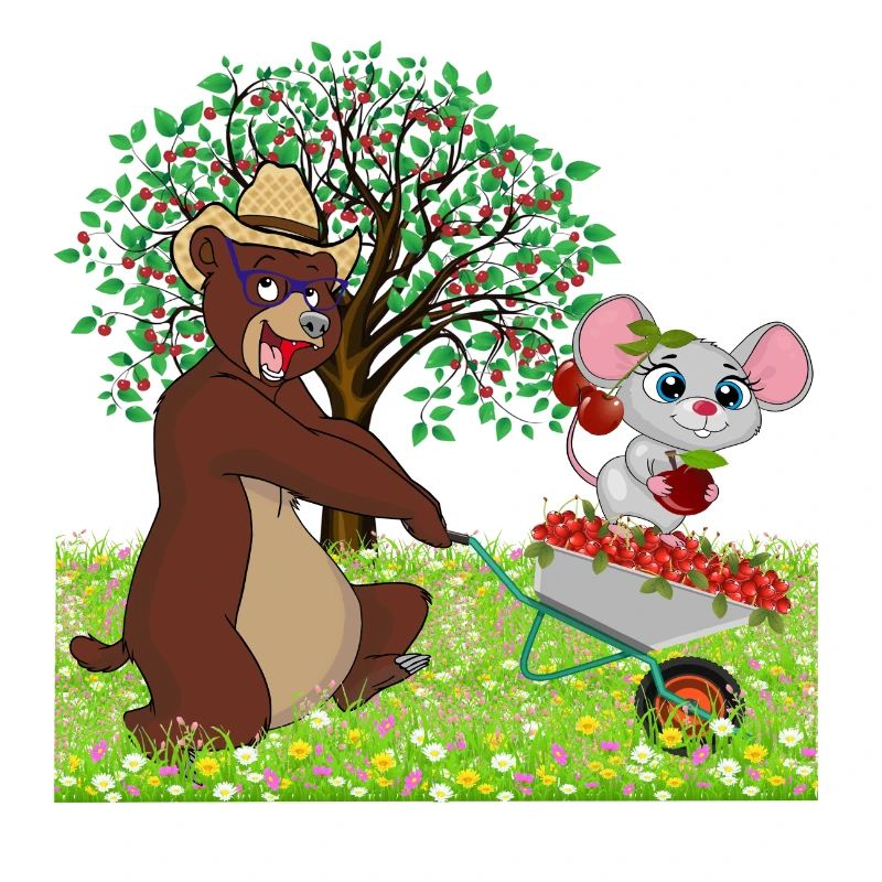Bear with mouse on a meadow