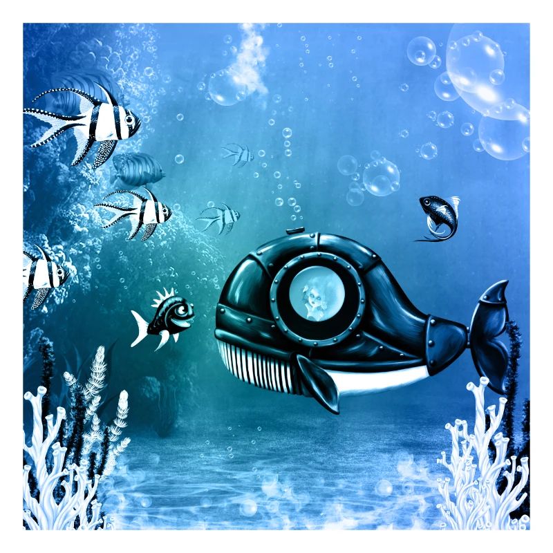 Underwater world with fantasy fish.