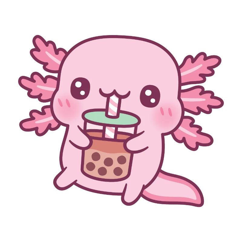 Cute Axolotl Drinking Bubble Tea
