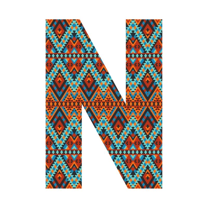 Buchstabe N- Boho-Design, buntes Monogramm