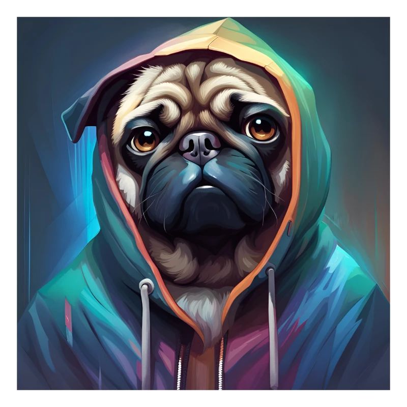 Mops im Kapuzenpulli