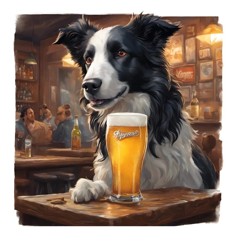 Border Collie Schäferhund genießt ein Bier