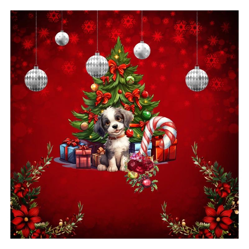 Chiot doux avec arbre de Noël