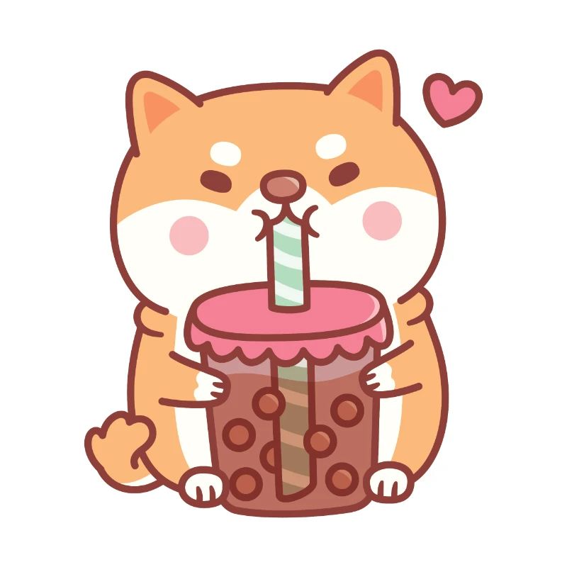 Cute Chubby Shiba Inu Dog Loves Bubble Tea