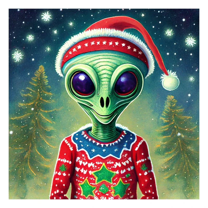 Alien trägt einen hässlichen Weihnachtspullover