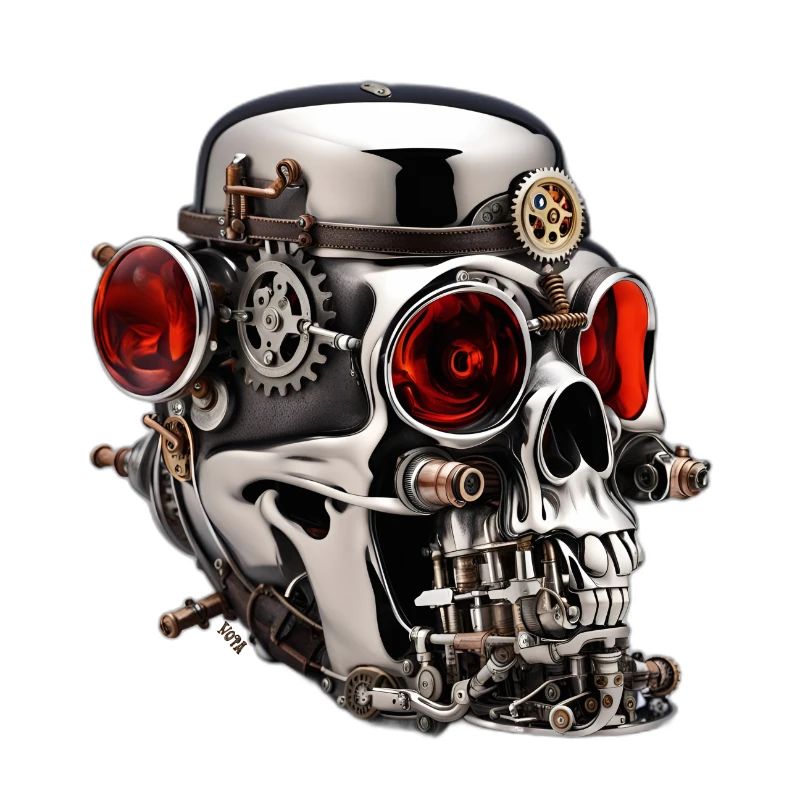 Silver skull with red eyes