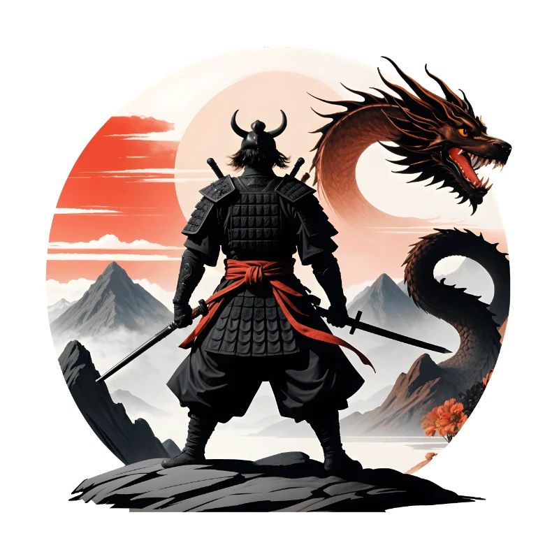 Samurai Japan Landschaft Schwarzer Drache